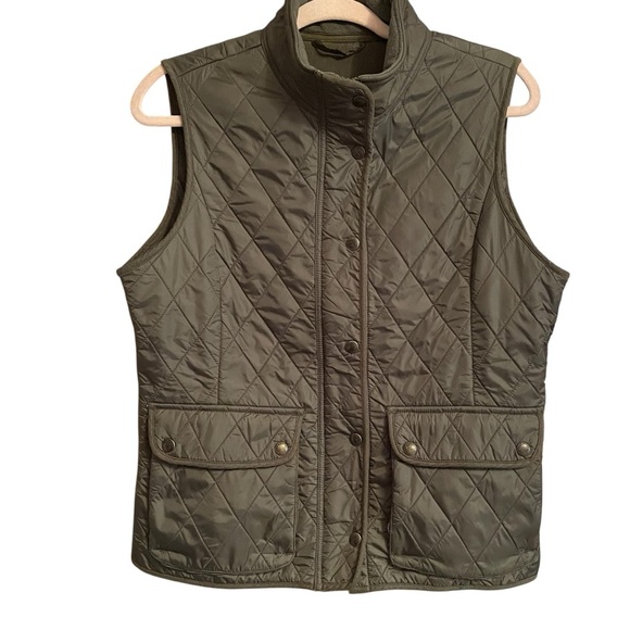 Eddie Bauer Womens Quilted 
Lined Vest Full Zip Olive Green Size Medium - Picture 10 of 14